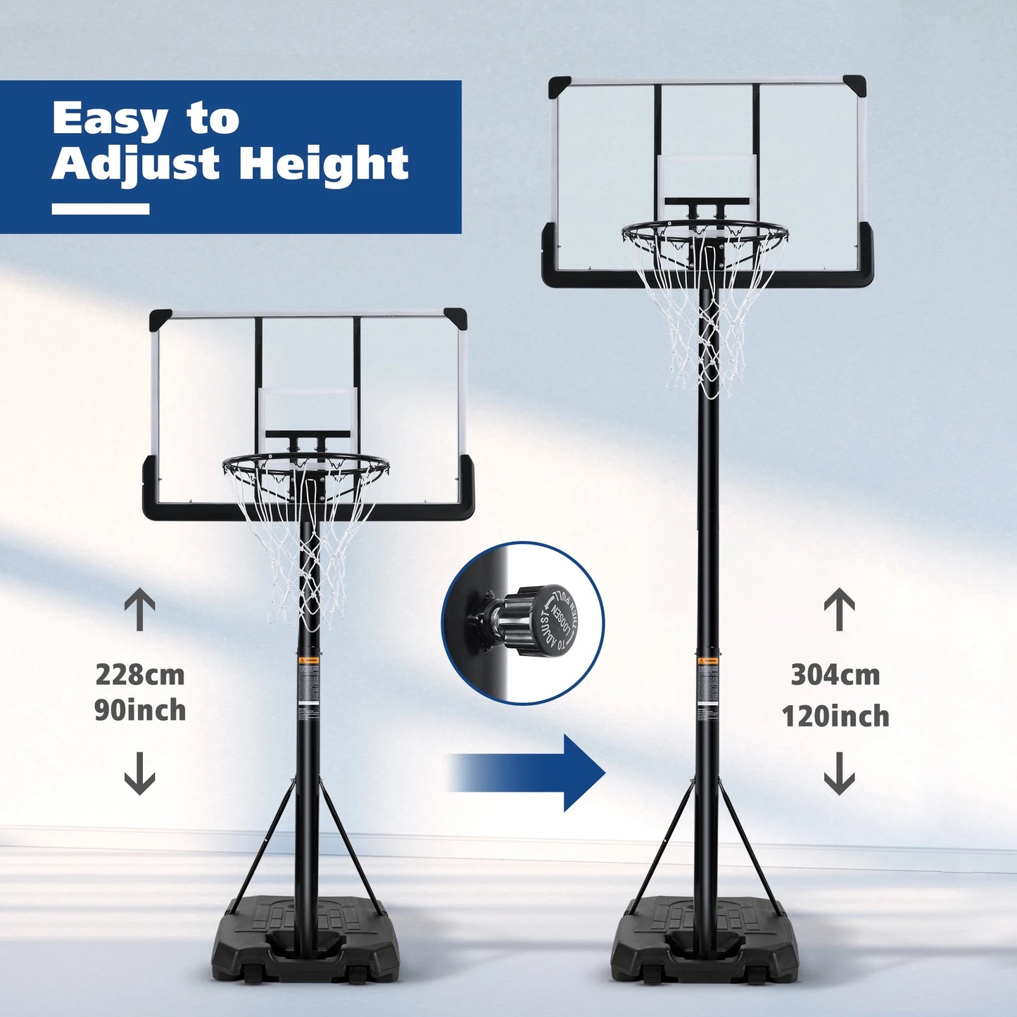 Basketball Hoop Portable Basketball System with Adjustable Height with Big Backboard & Large Base for Youth Adults Family Indoor Outdoor