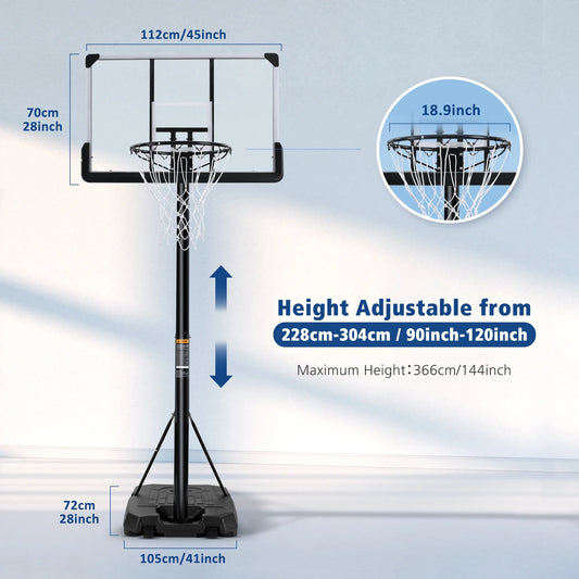 Basketball Hoop Portable Basketball System with Adjustable Height with Big Backboard & Large Base for Youth Adults Family Indoor Outdoor